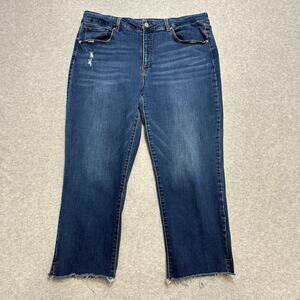 Time and Tru Crop Jeans WMNS 20 Plus Dark Wash Denim High Rise Raw Hem Straight